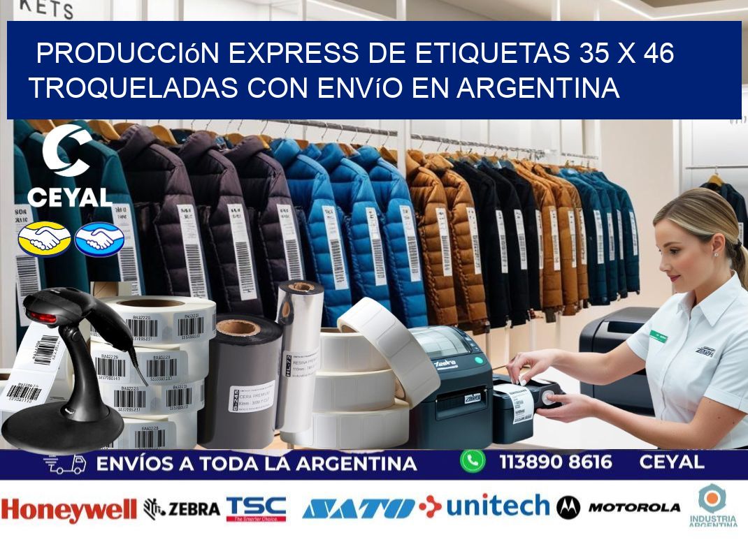 Producción express de etiquetas 35 x 46 troqueladas con envío en Argentina