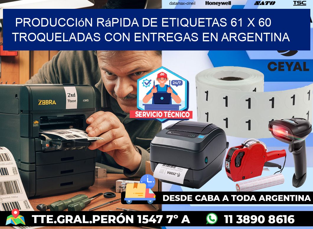 Producción rápida de etiquetas 61 x 60 troqueladas con entregas en Argentina
