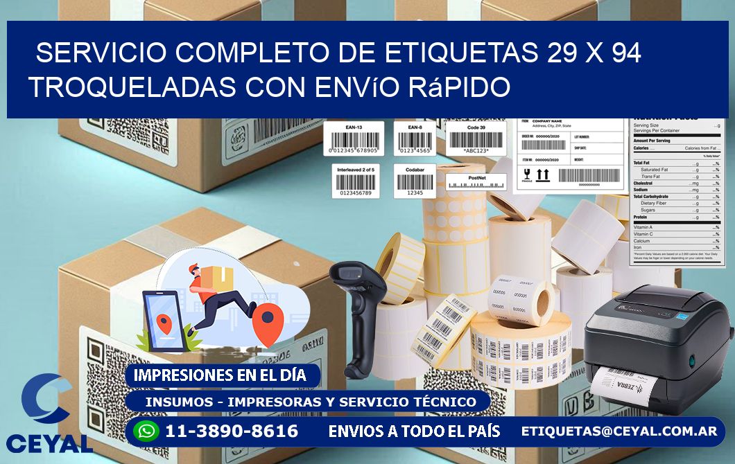 Servicio completo de etiquetas 29 x 94 troqueladas con envío rápido