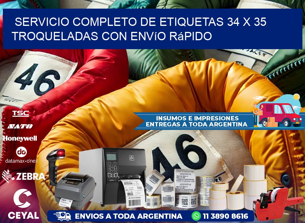 Servicio completo de etiquetas 34 x 35 troqueladas con envío rápido