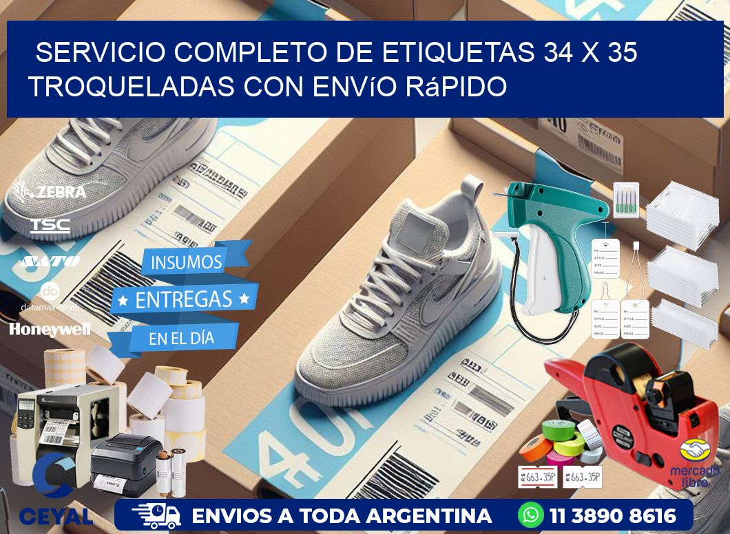 Servicio completo de etiquetas 34 x 35 troqueladas con envío rápido