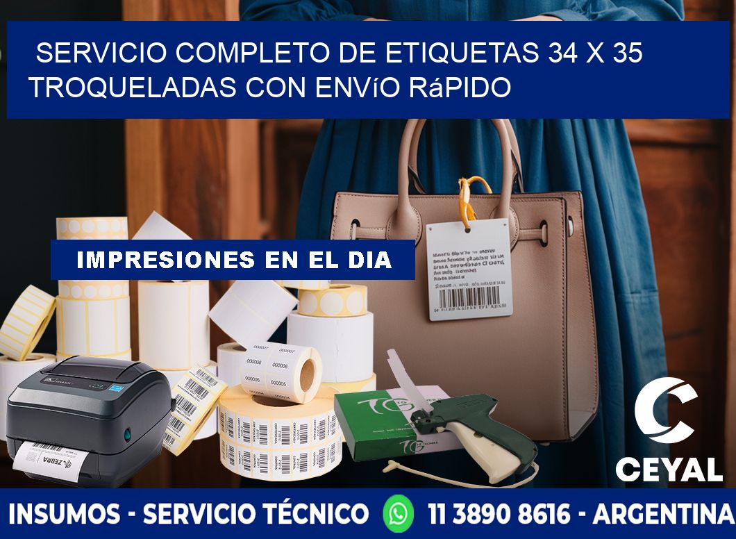 Servicio completo de etiquetas 34 x 35 troqueladas con envío rápido
