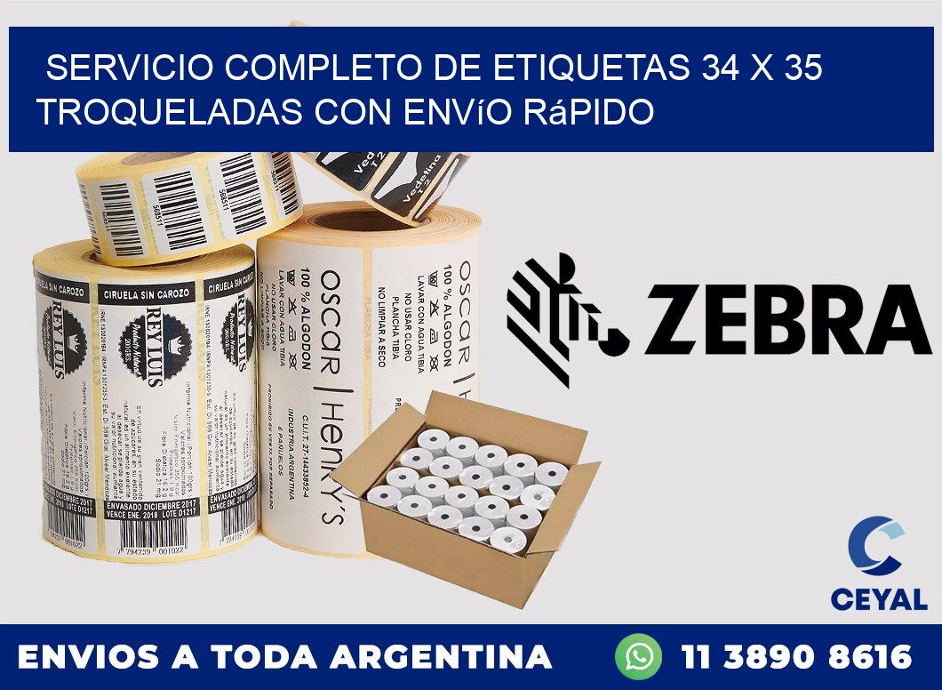 Servicio completo de etiquetas 34 x 35 troqueladas con envío rápido