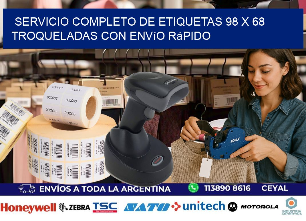 Servicio completo de etiquetas 98 x 68 troqueladas con envío rápido