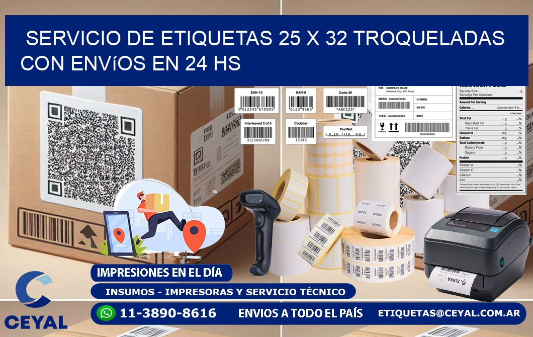 Servicio de etiquetas 25 x 32 troqueladas con envíos en 24 hs