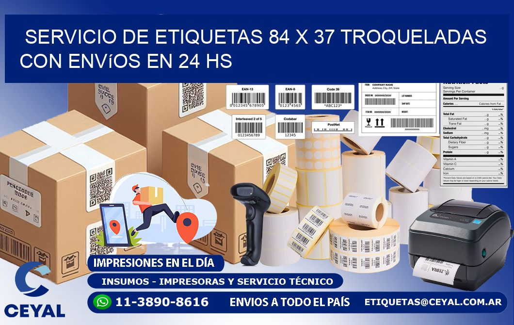 Servicio de etiquetas 84 x 37 troqueladas con envíos en 24 hs