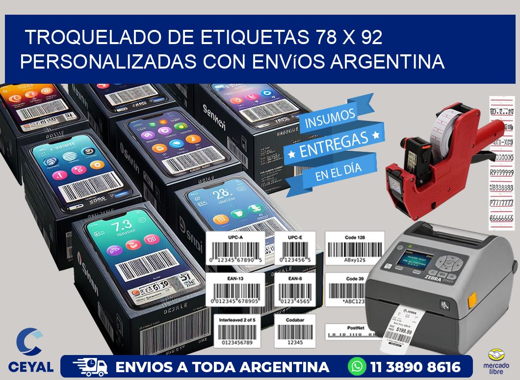 Troquelado de etiquetas 78 x 92 personalizadas con envíos Argentina