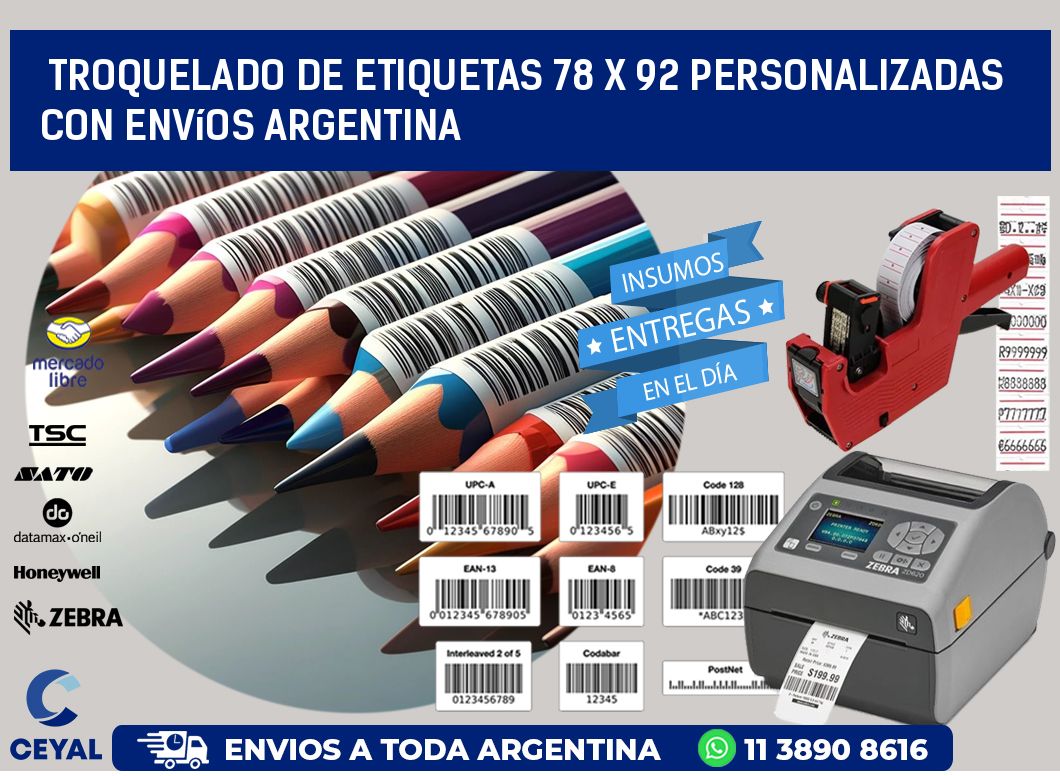 Troquelado de etiquetas 78 x 92 personalizadas con envíos Argentina