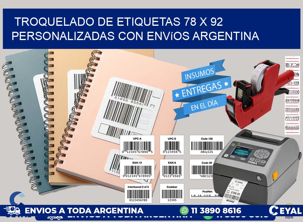 Troquelado de etiquetas 78 x 92 personalizadas con envíos Argentina