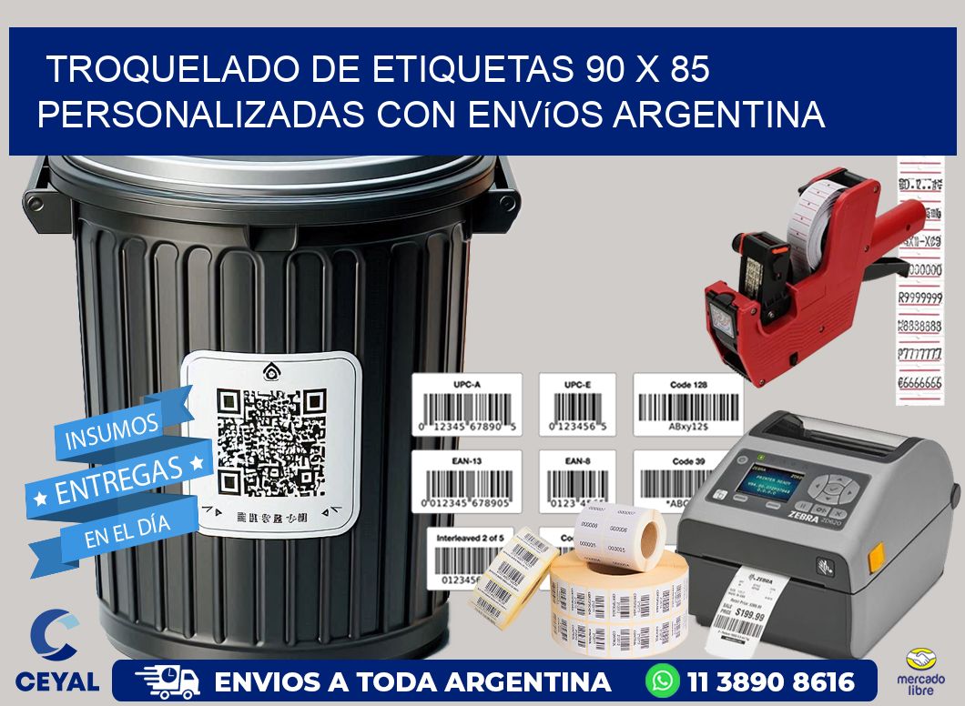Troquelado de etiquetas 90 x 85 personalizadas con envíos Argentina