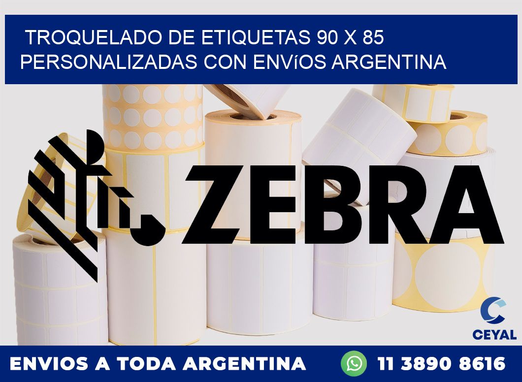 Troquelado de etiquetas 90 x 85 personalizadas con envíos Argentina