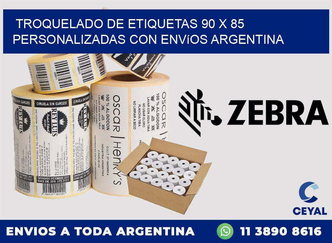 Troquelado de etiquetas 90 x 85 personalizadas con envíos Argentina