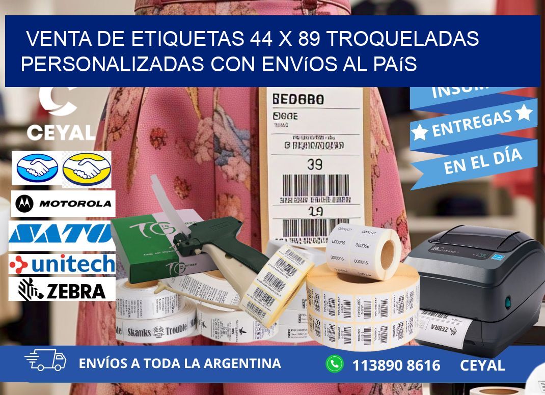 Venta de etiquetas 44 x 89 troqueladas personalizadas con envíos al país