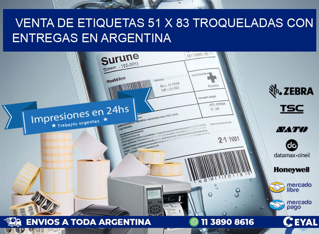 Venta de etiquetas 51 x 83 troqueladas con entregas en Argentina