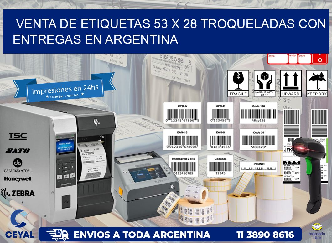 Venta de etiquetas 53 x 28 troqueladas con entregas en Argentina