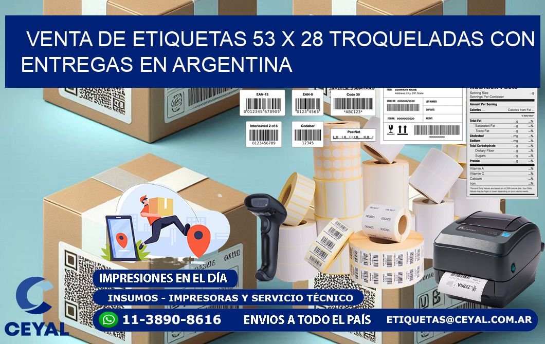 Venta de etiquetas 53 x 28 troqueladas con entregas en Argentina