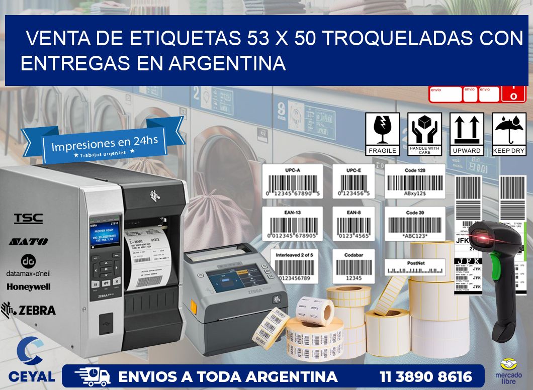 Venta de etiquetas 53 x 50 troqueladas con entregas en Argentina