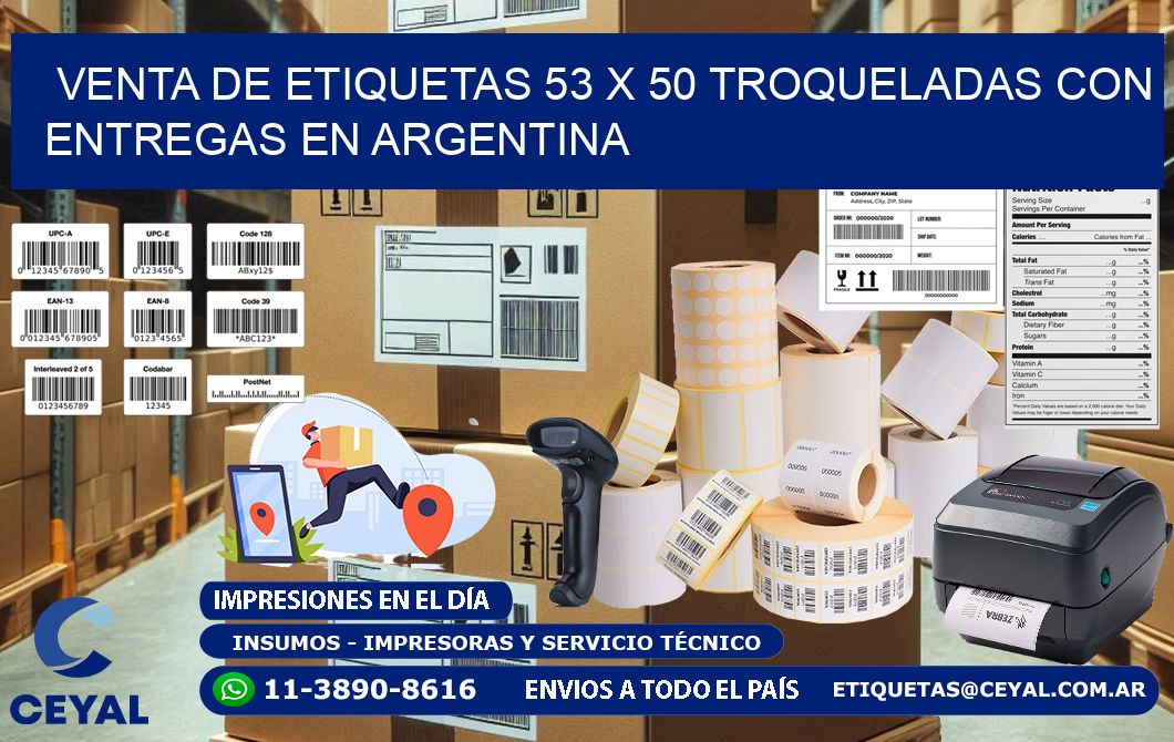 Venta de etiquetas 53 x 50 troqueladas con entregas en Argentina
