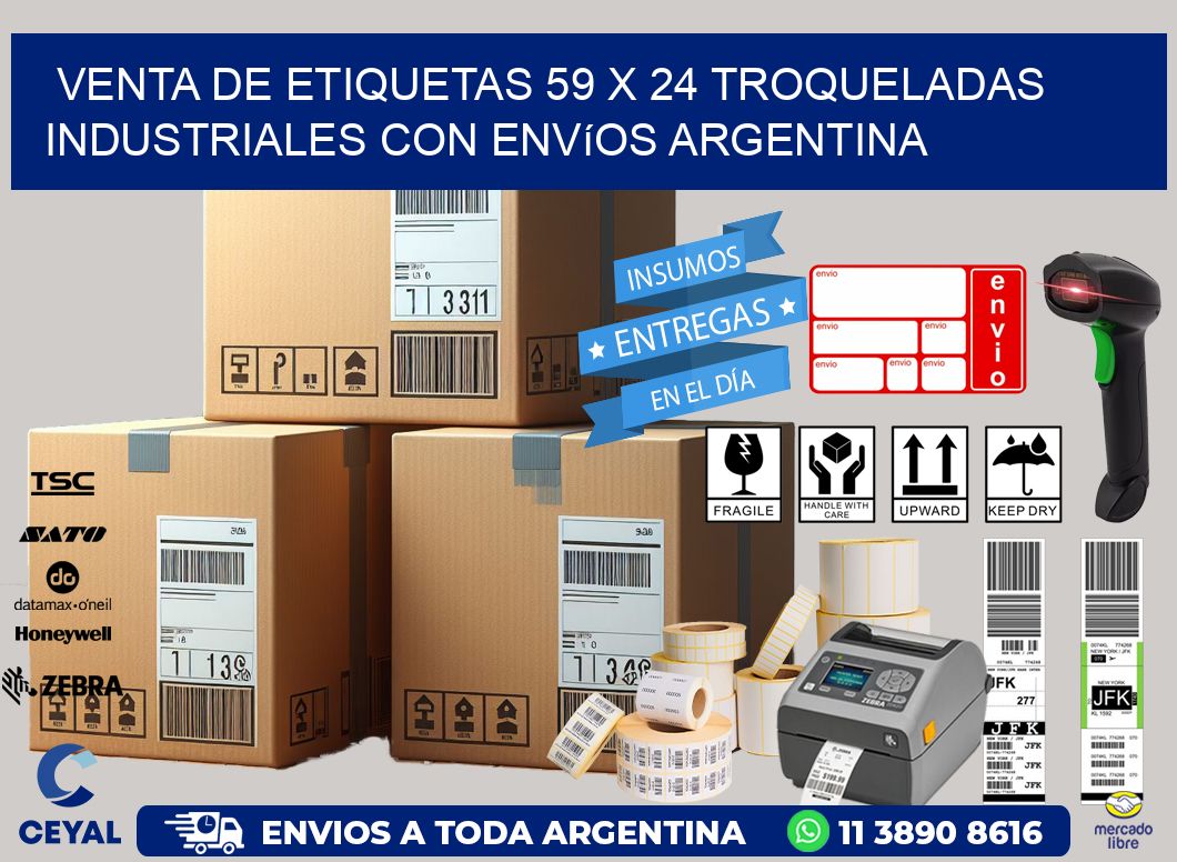 Venta de etiquetas 59 x 24 troqueladas industriales con envíos Argentina