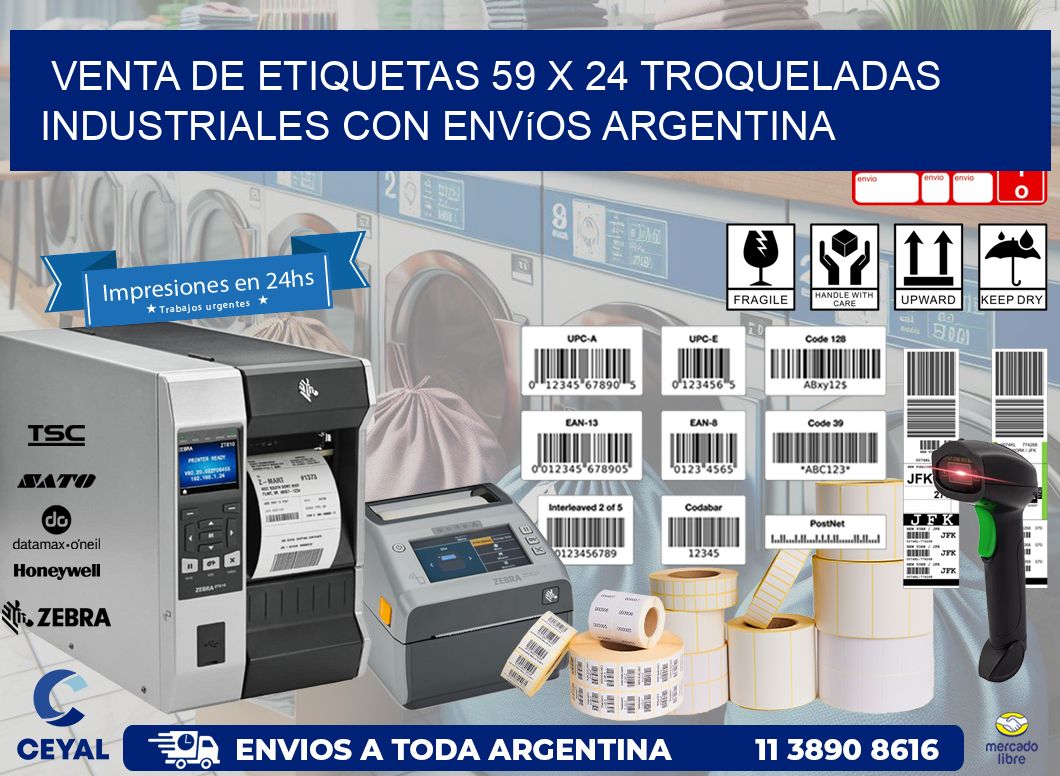Venta de etiquetas 59 x 24 troqueladas industriales con envíos Argentina