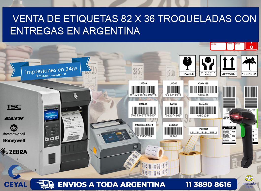 Venta de etiquetas 82 x 36 troqueladas con entregas en Argentina