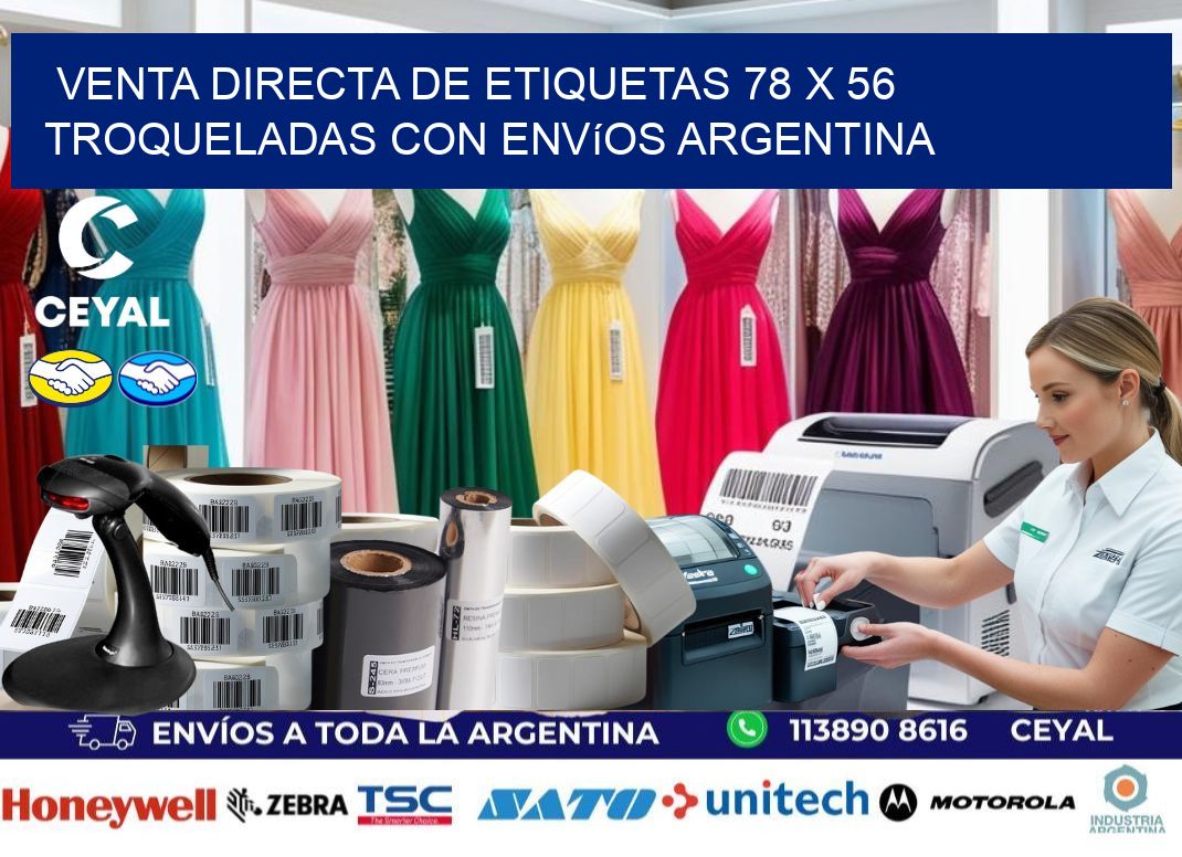 Venta directa de etiquetas 78 x 56 troqueladas con envíos Argentina