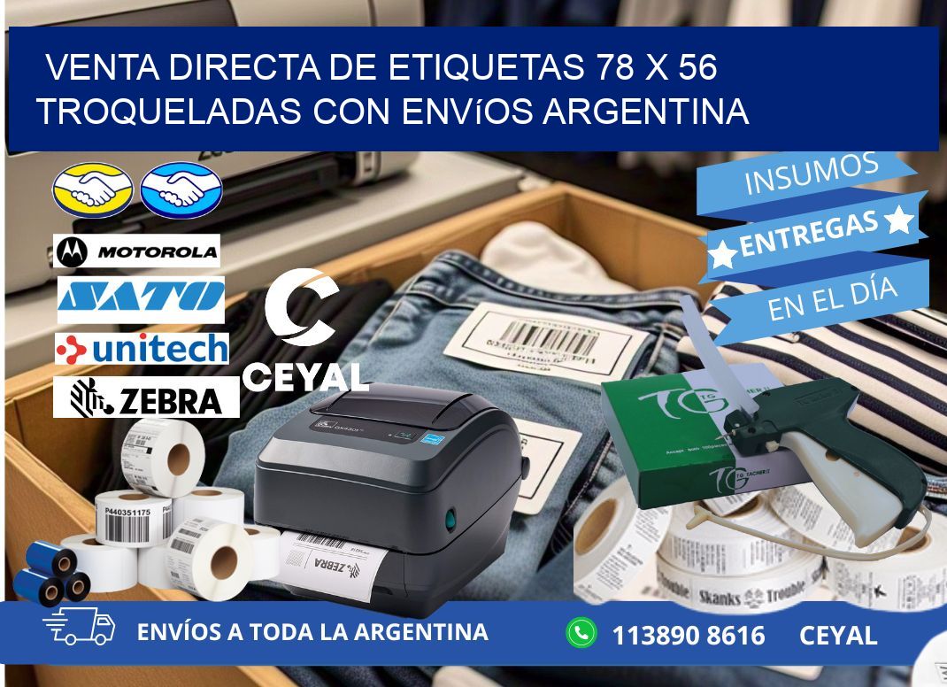 Venta directa de etiquetas 78 x 56 troqueladas con envíos Argentina