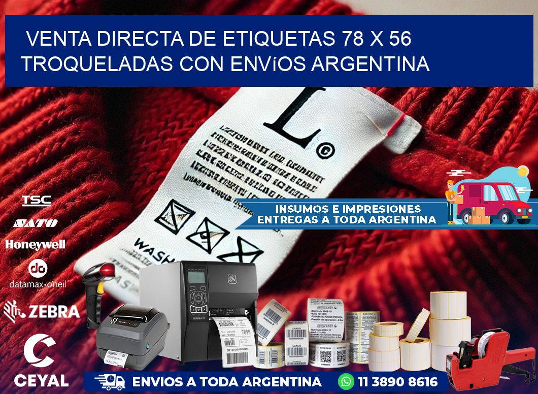 Venta directa de etiquetas 78 x 56 troqueladas con envíos Argentina