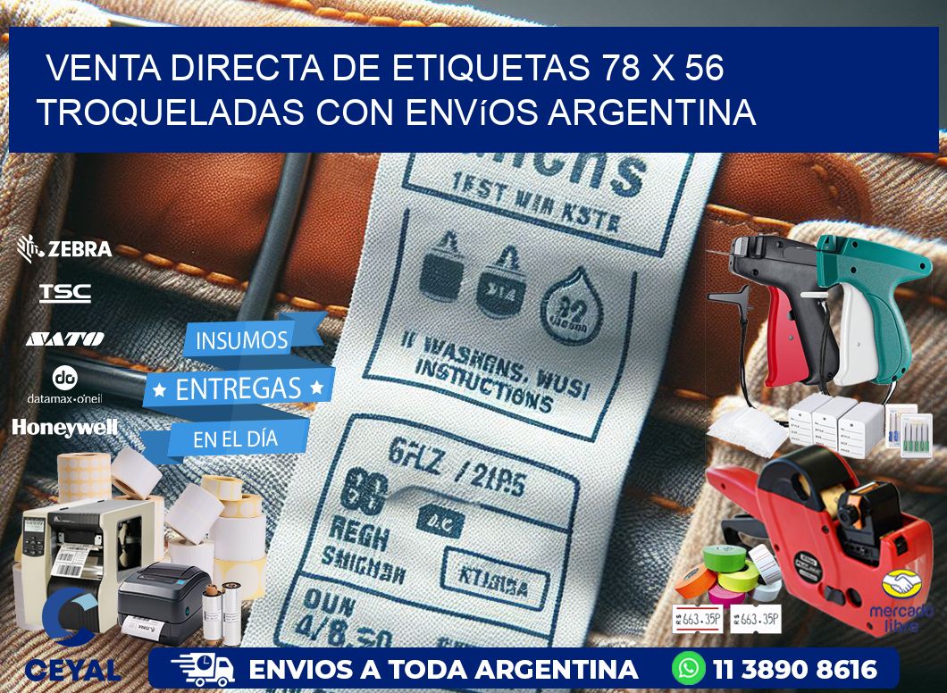 Venta directa de etiquetas 78 x 56 troqueladas con envíos Argentina