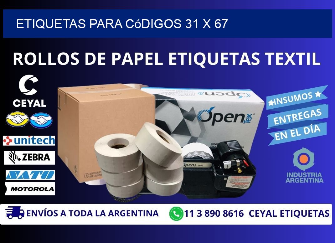 etiquetas para códigos 31 x 67