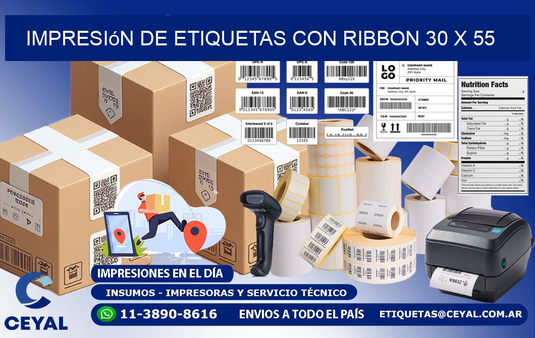 impresión de etiquetas con ribbon 30 x 55