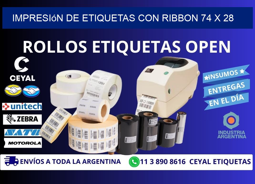 impresión de etiquetas con ribbon 74 x 28