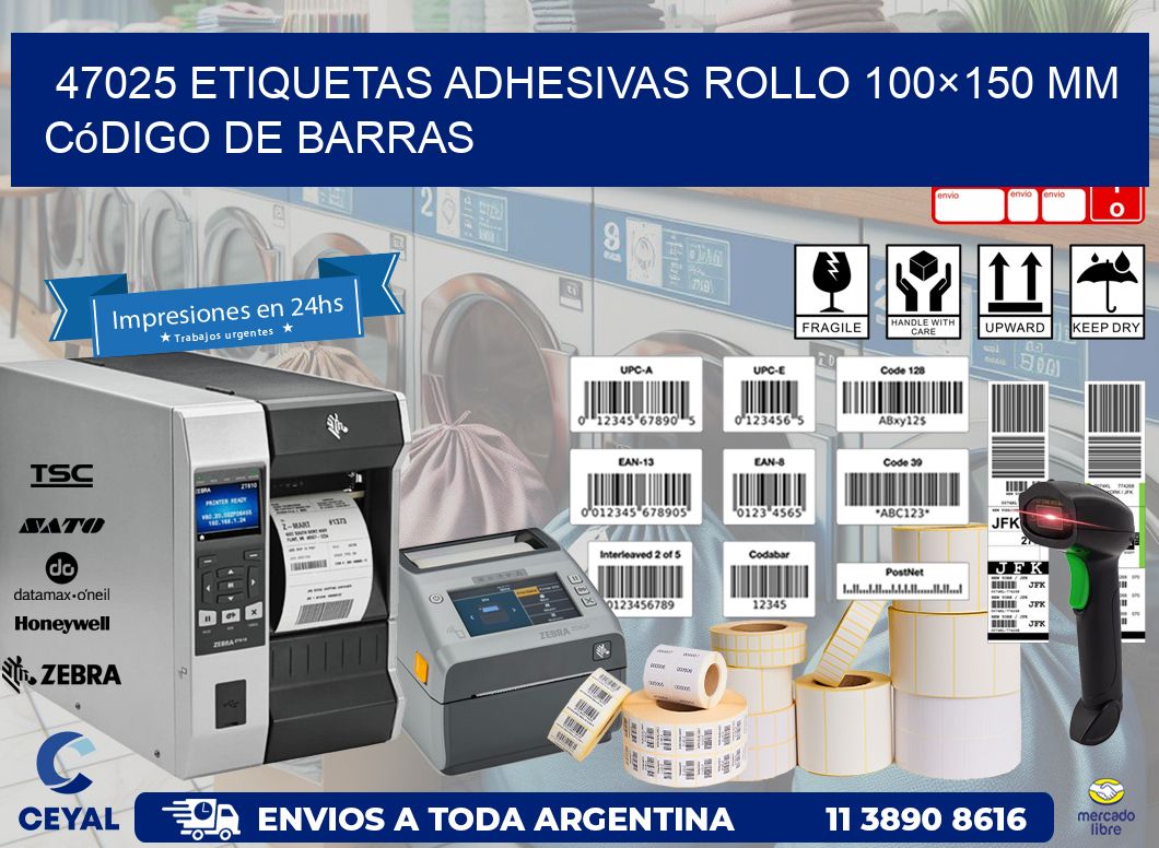 47025 etiquetas adhesivas rollo 100×150 mm código de barras