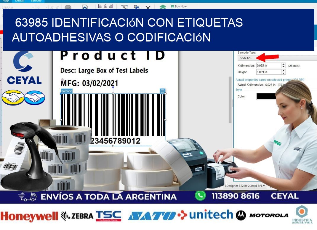 63985 identificación con etiquetas autoadhesivas o codificación