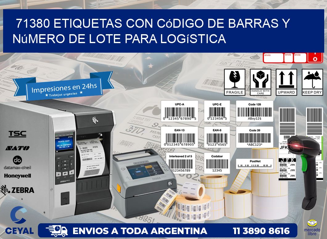 71380 etiquetas con código de barras y número de lote para logística
