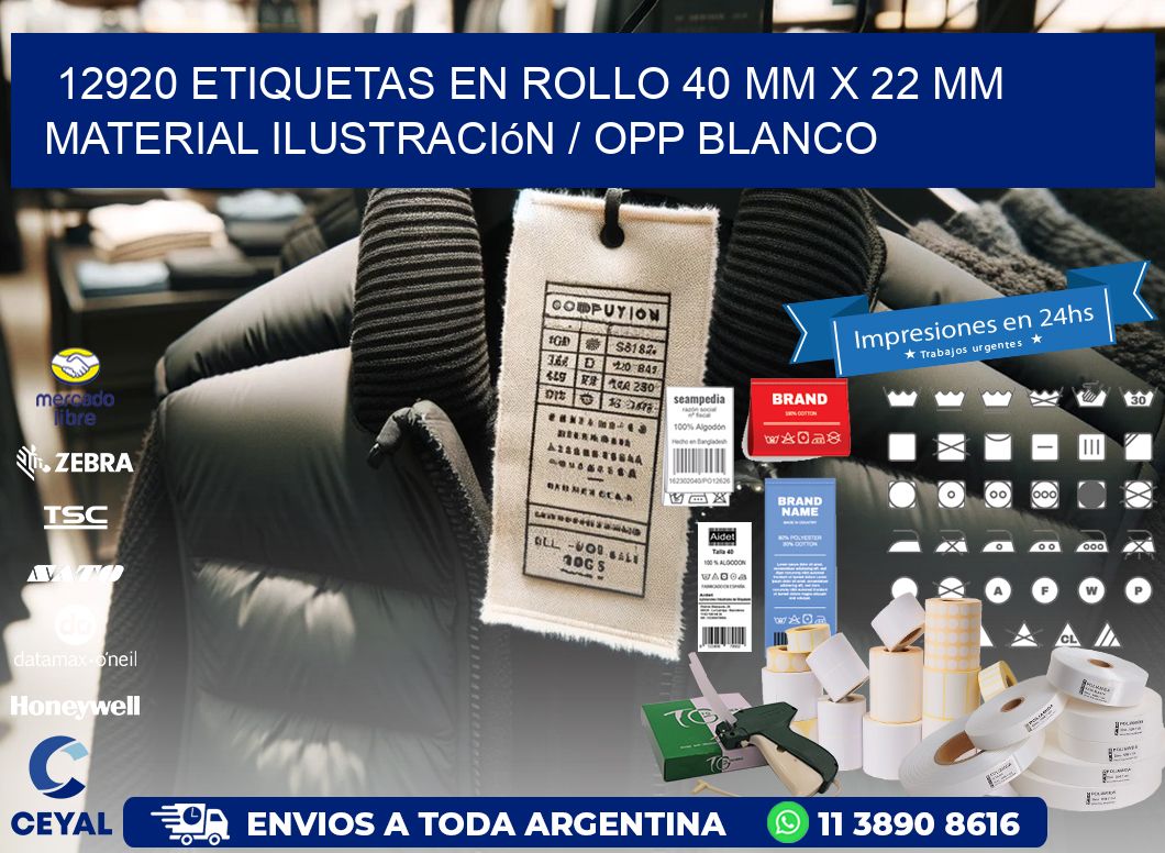 12920 Etiquetas en rollo 40 mm x 22 mm material Ilustración / OPP Blanco