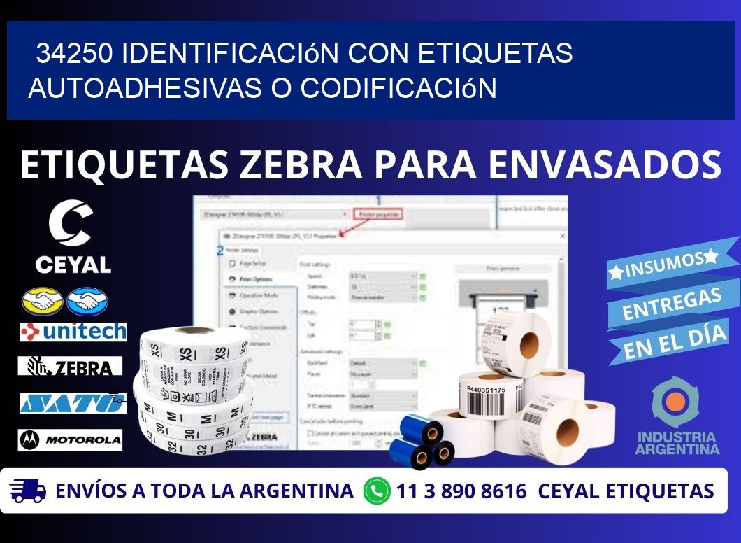34250 identificación con etiquetas autoadhesivas o codificación