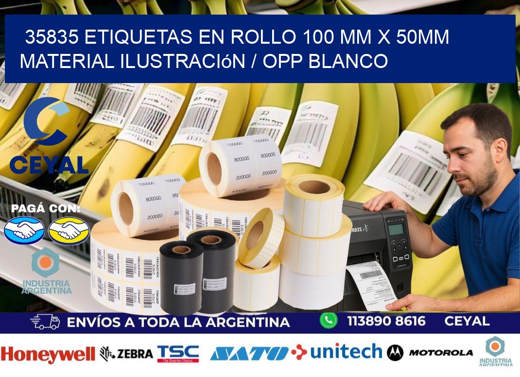 35835 Etiquetas en rollo 100 mm x 50mm material Ilustración / OPP Blanco