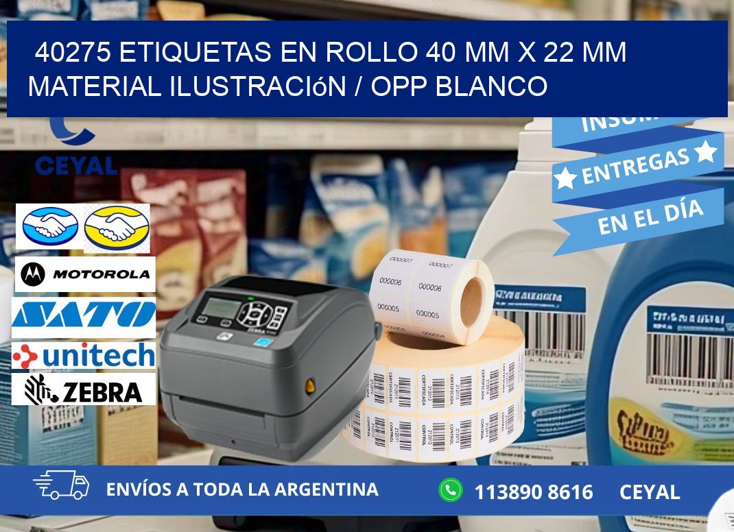 40275 Etiquetas en rollo 40 mm x 22 mm material Ilustración / OPP Blanco