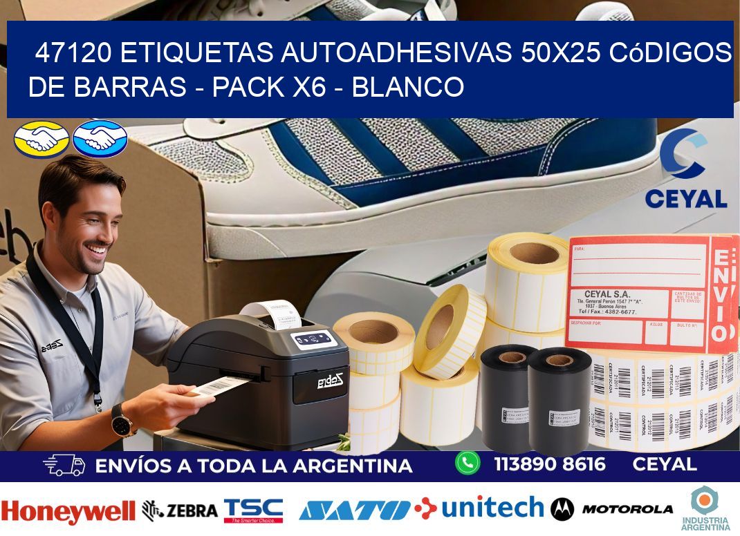 47120 Etiquetas Autoadhesivas 50x25 Códigos De Barras - Pack X6 - Blanco