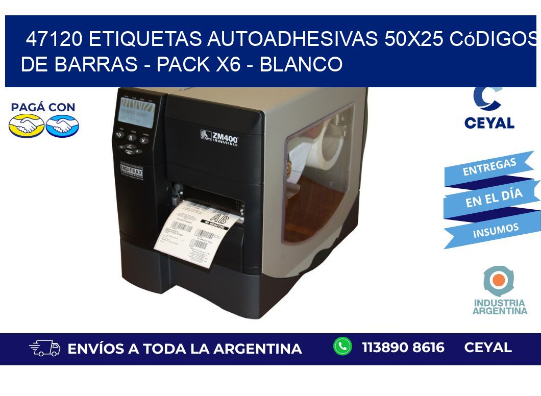 47120 Etiquetas Autoadhesivas 50x25 Códigos De Barras - Pack X6 - Blanco