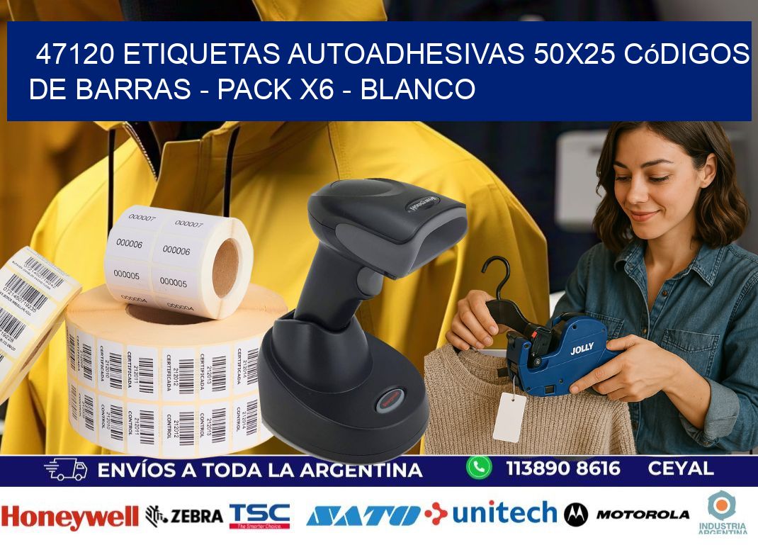 47120 Etiquetas Autoadhesivas 50×25 Códigos De Barras – Pack X6 – Blanco