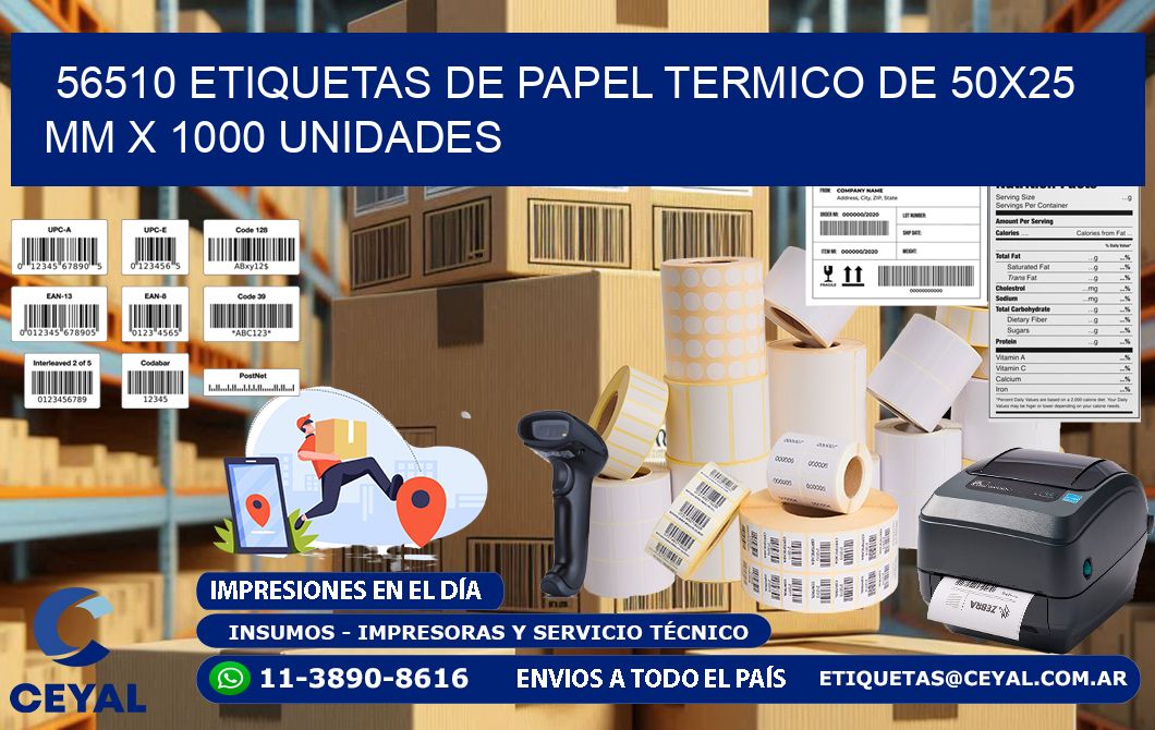 56510 Etiquetas De Papel Termico De 50x25 Mm X 1000 Unidades