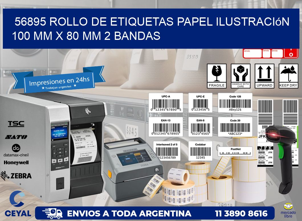 56895 Rollo de Etiquetas Papel Ilustración 100 mm x 80 mm 2 Bandas