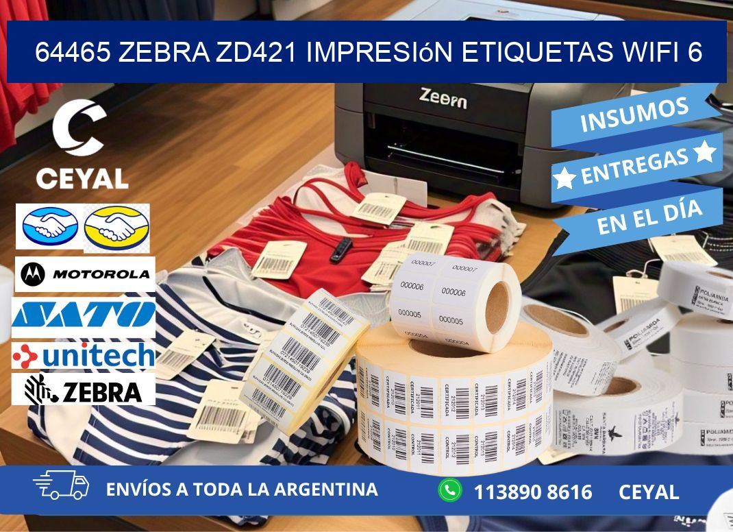 64465 Zebra ZD421 impresión etiquetas WiFi 6