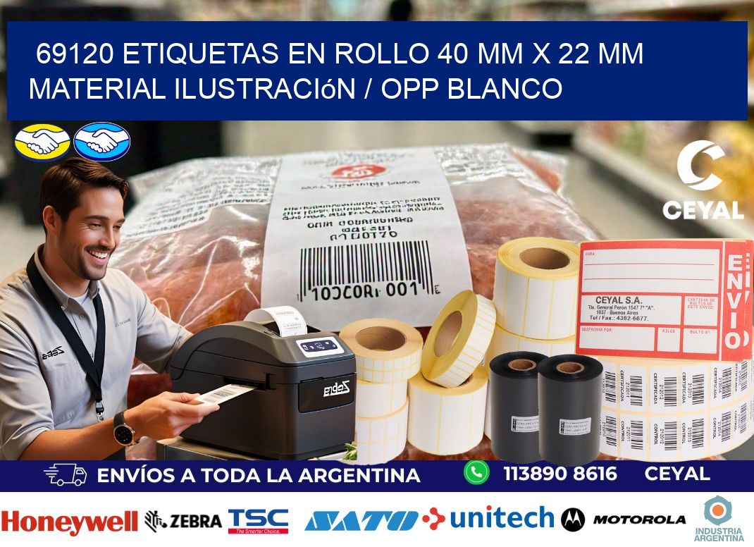 69120 Etiquetas en rollo 40 mm x 22 mm material Ilustración / OPP Blanco
