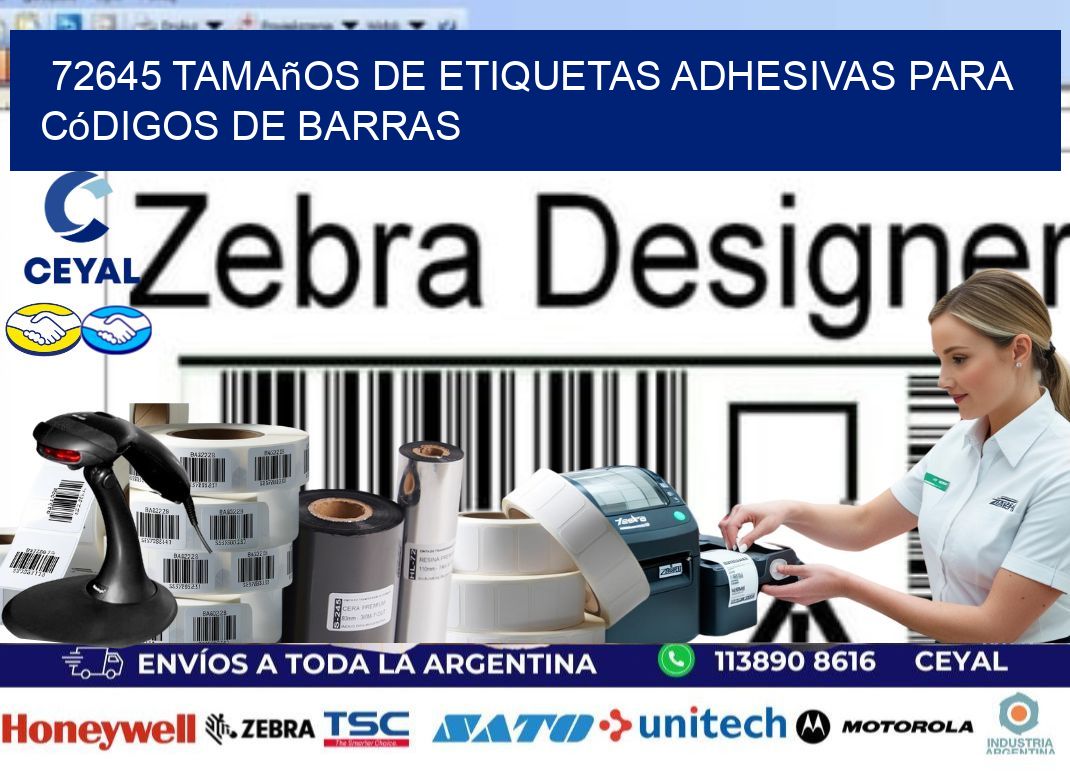 72645 Tamaños de etiquetas adhesivas para códigos de barras