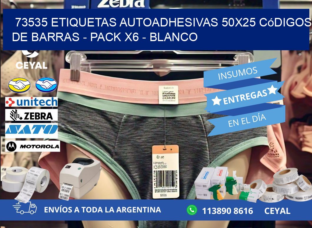 73535 Etiquetas Autoadhesivas 50x25 Códigos De Barras - Pack X6 - Blanco