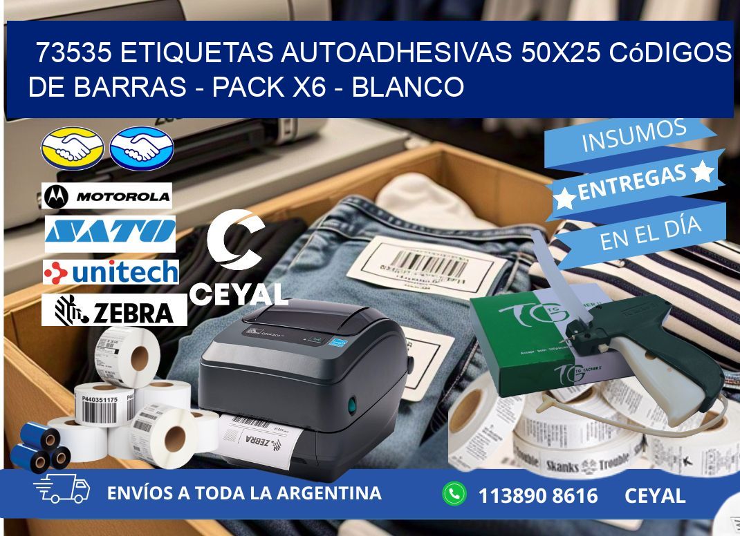 73535 Etiquetas Autoadhesivas 50x25 Códigos De Barras - Pack X6 - Blanco