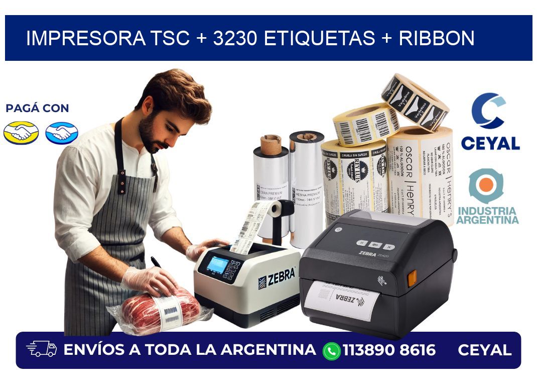 impresora TSC + 3230 etiquetas + ribbon